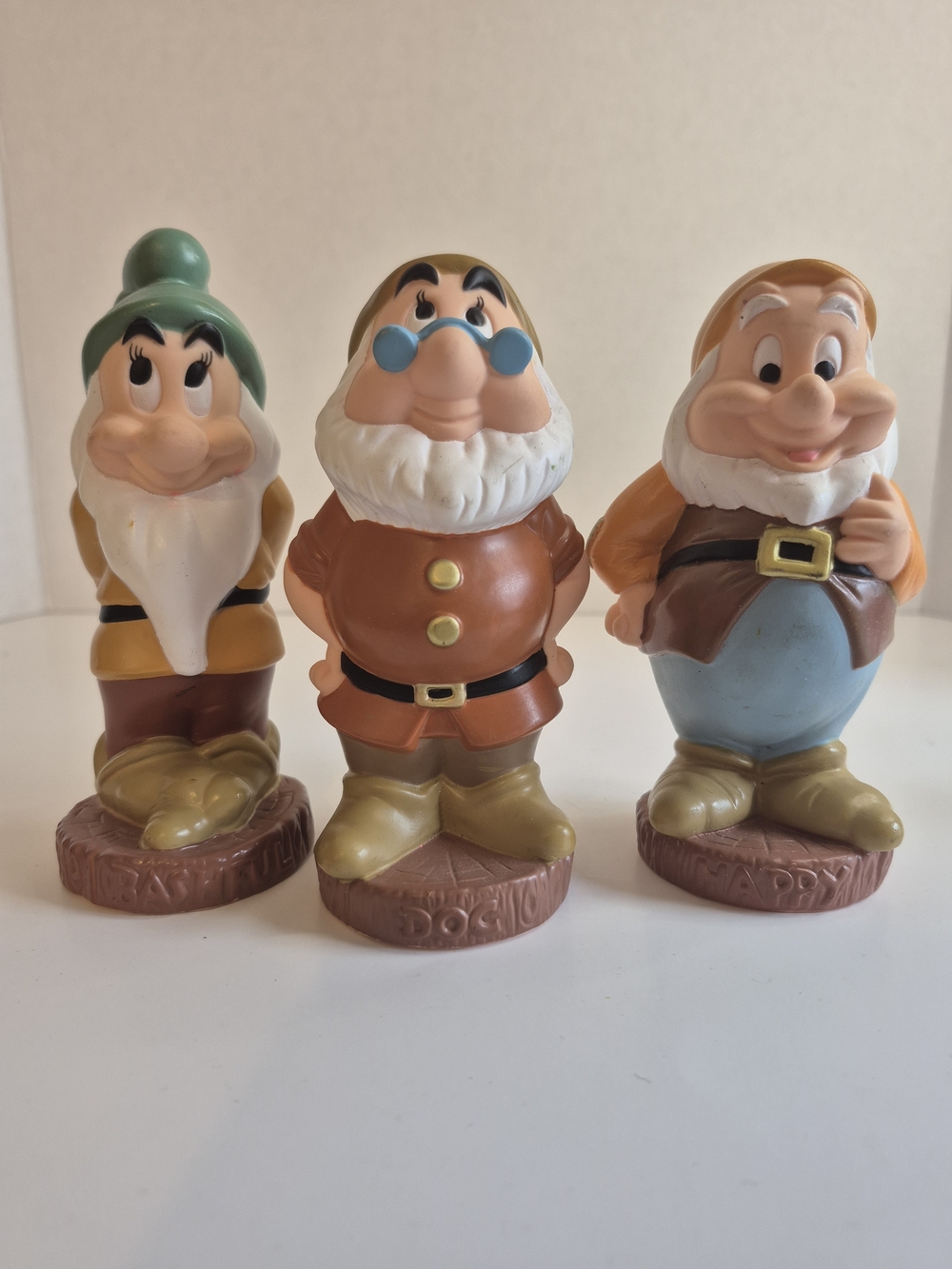 Vintage Disney Seven Dwarfs Figure Set (Bashful, Doc, Happy) Plastic Rubber